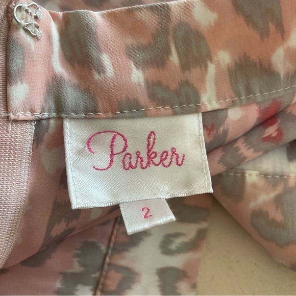 Parker Pink Multi Cougar Leopard Print Silk Pleated Mini PA061901CH Size 2 - Picture 5 of 9